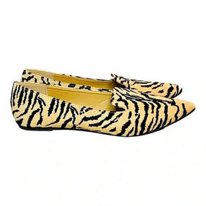 Qupid Zebra Print Flats Womens 7 Tan Black Pointed Toe Loafers Animal Print Chic